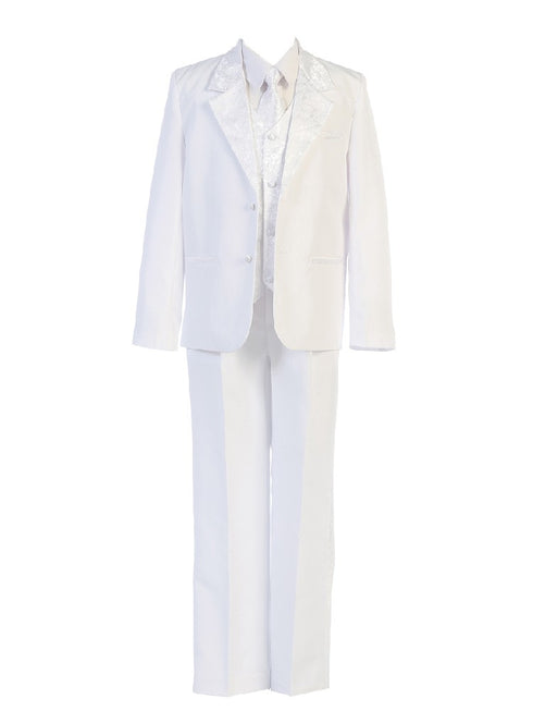 Tip Top Kids Little Boys White Brocade Jacket Pants Vest Tie Shirt Suit 2T-7 - SophiasStyle.com